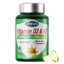 D3-vitamiini K2 Softgels, D3 10000 IU ja K2 (MK-7) 200 mikrog ja Coconut Oil Softgels, Helppo niellä 2 1 vitamiinia D & K, tukee kalsiumin imeytymistä, immuuni- ja sydänterveyden - 90 kreiviä