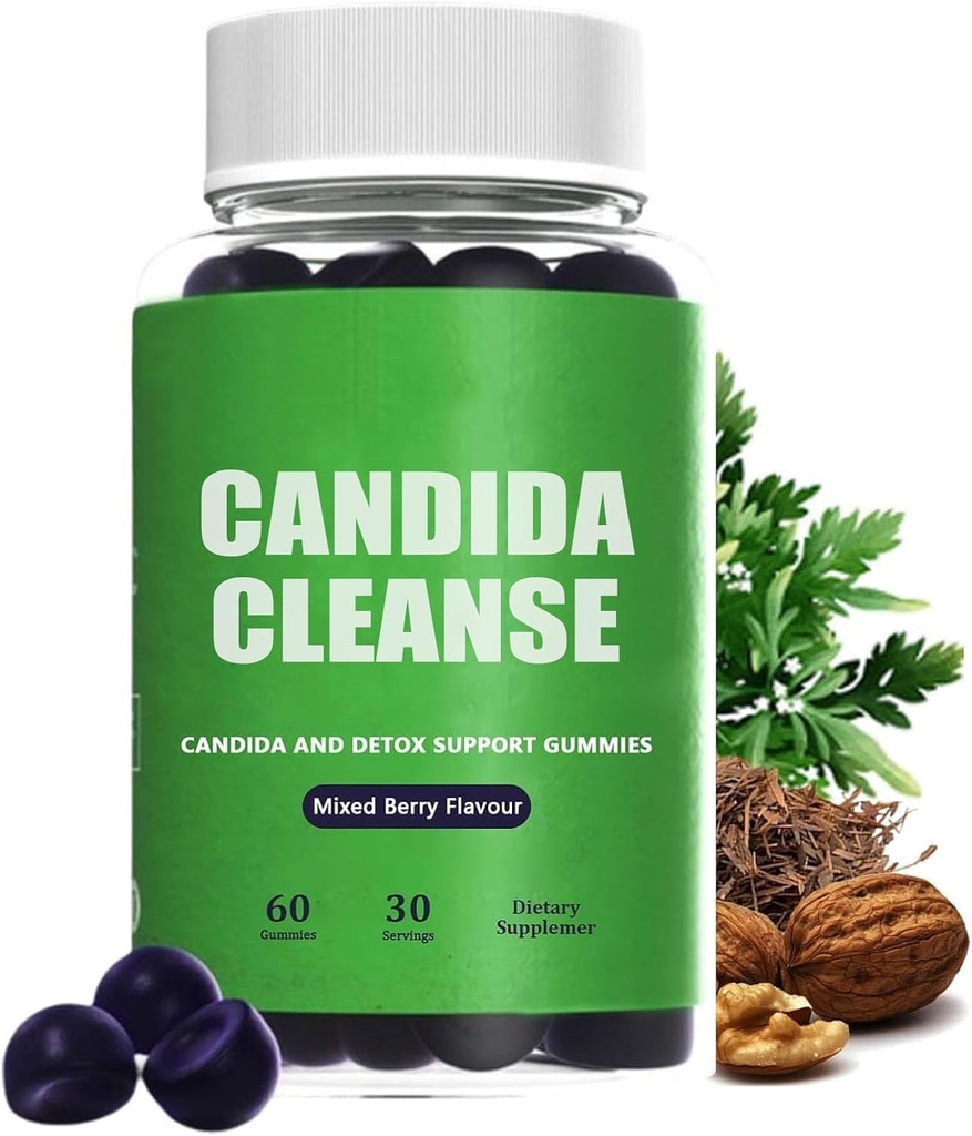 Candida Cleanse, Candida ja Detox Support Gummies, 10-in-1 Advanced Formula Black Walnut, PAU D'Arco & Wormwood, ei-GMO 60 Gummies