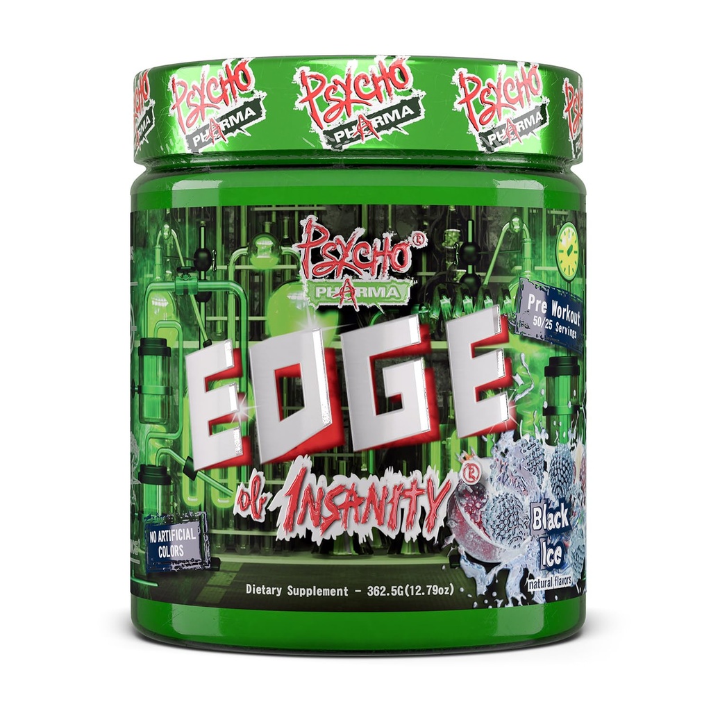 Psycho Pharma Strongest High Stim Preworkout Powder - Edge of Insanity - Mest Intense Pre Workout Supplement för pumpar, styrka, energi och känner bra fokus. Rivals berömda PWOs av det förflutna