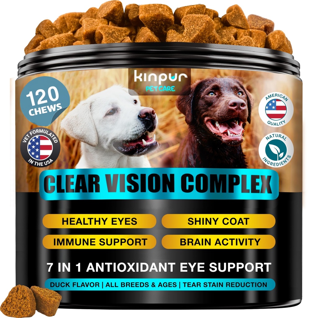 Eye Vitaminer för hundar - Dog Vision Supplement för Tear Stains, Dog Eye Care, Immune Support - Vitamin С, Carrot, Fish Oil, Lutein - 180 Soft Chews med anka smak - för alla raser och åldrar