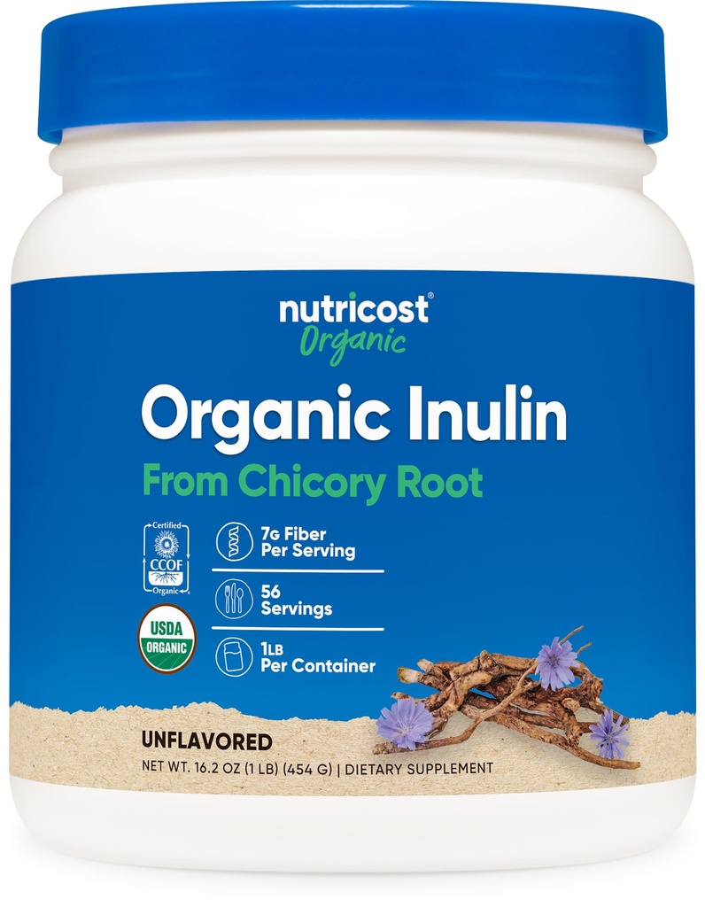 Nutricost Organic Inulin Powder 1LB (454 Gram) 7 Grams of Fiber Per Serving - Chicory Root - Certified USDA Organic