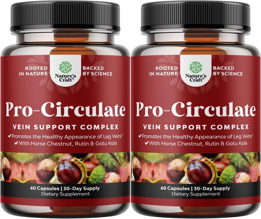 Vein Support Supplements Leg and Veins - Full Body Circulation Supplement för Spider & Varicose Veins och förbättrat flöde med Horse Chestnut Extract & Flavonoids - Vegan Non-GMO Mini Caps (2 månad)