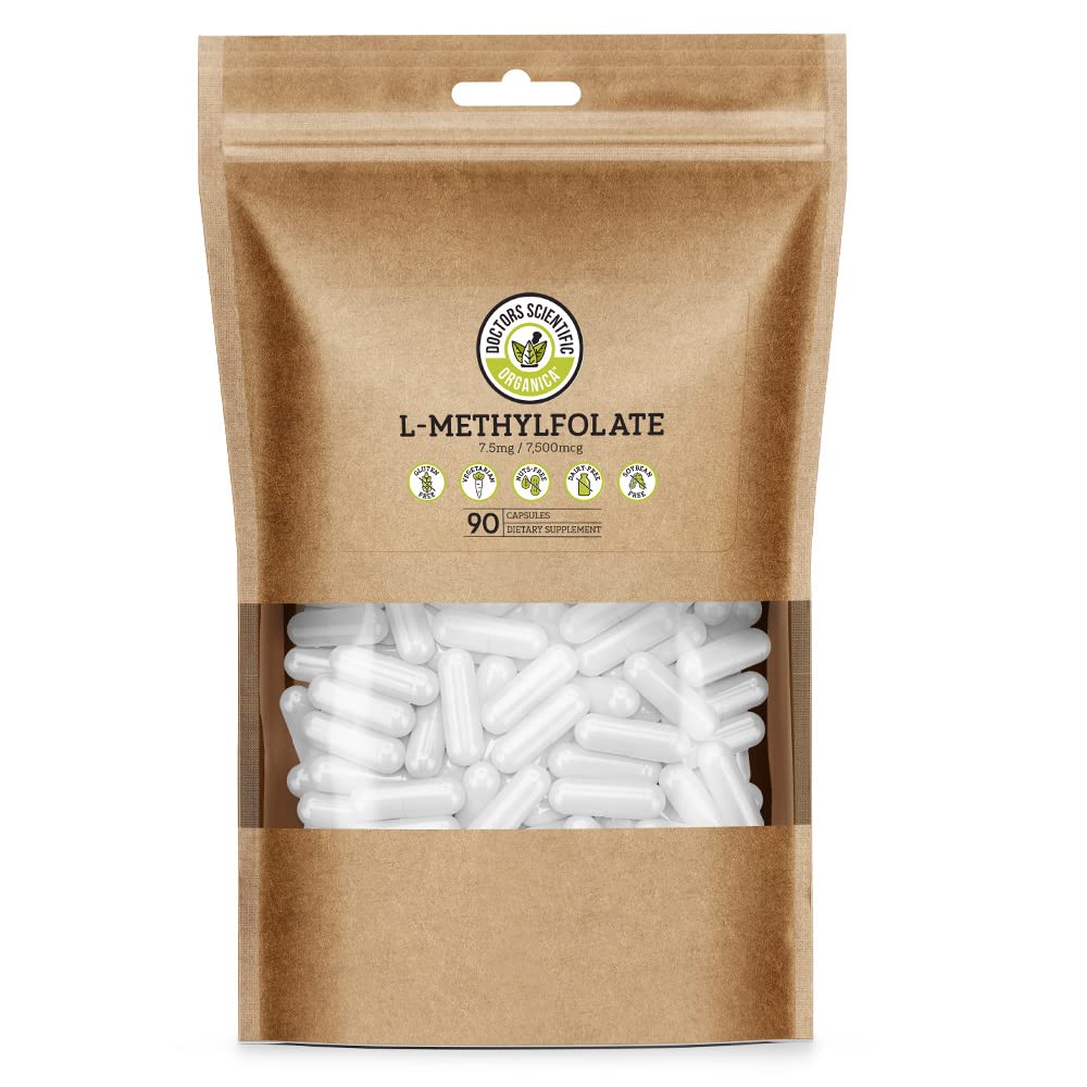 DSO L Methylfolate 7.5 mg (5 MTHF täydennysosa) - 90 Vegan Kapselit (7,5 mg) - Aktiivinen L Methyl Folate Supplement for Homokysteine Control - Folic Acid Vitamiini - Eco- ystävällistä pakkaus