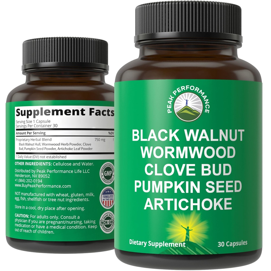 Wormwood Black Walnut Clove Cleanse för människor. Elimination Detox + Intestinal Support Capsules Supplement för vuxna och barn. Piller med Artichoke och Pumpkin Seed för ytterligare fördelar
