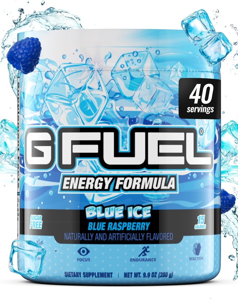 G bränsleblå isenergidryckspulver, Pre Workout Caffeine Mix för spel, sockerfri fokus Amino, vitamin + antioxidanter, 9.9oz (Blue Raspberry, 40 portioner)