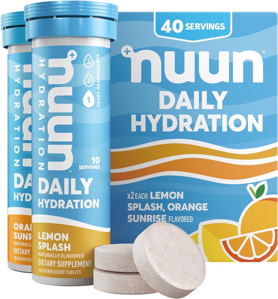 Nuun Daily Electrolyte tabletter med magnesium, kalcium, kalium, klorid och natrium, glutenfri, sockerfri och vegan, blandad citrus smak, 4 pack (40 portioner totalt)