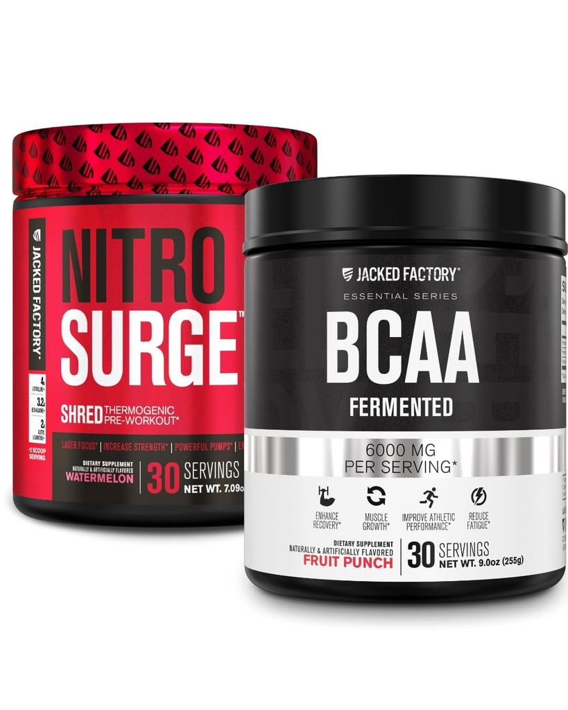 Jacked Factory Nitrosurge Shred Thermogenic Pre-Workout i Watermelon & BCAA i Fruit Punch för kroppsrekomposition, muskelbyggnad och återhämtning
