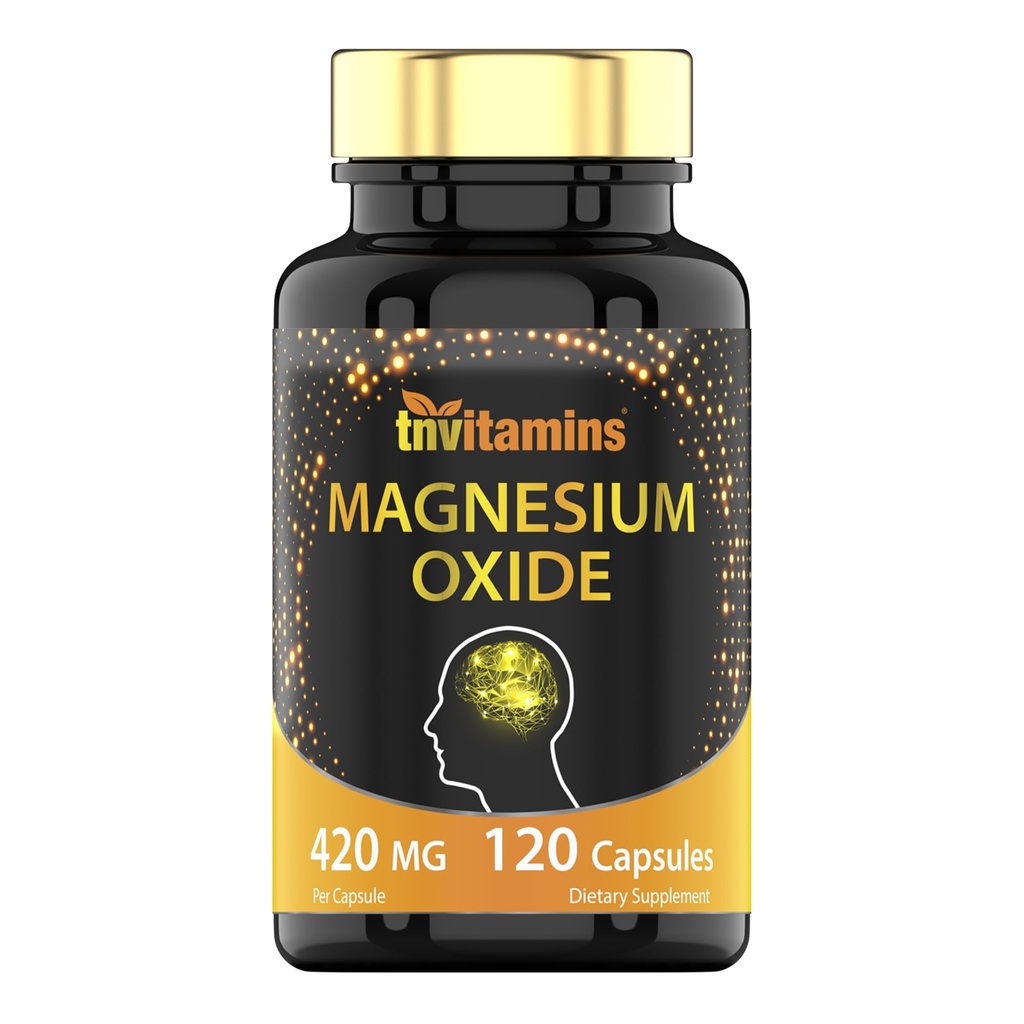 tnvitamin Magnesium Oxide 420mg - 120 kapslar | 4 månaders leverans! | 100% dagligt värde av magnesiumoxid i en kapsel | Oxido de Magnesio | Non-GMO, Made in the USA