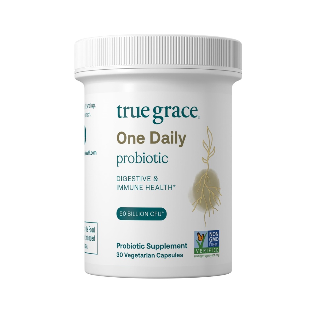 True Grace One Daily Probiotic - 30 vegetariska kapslar - 90 miljarder CFU - Gut, Digestive & Immune Health Support Blend med Prebiotic Fiber - Gluten & Soy Free