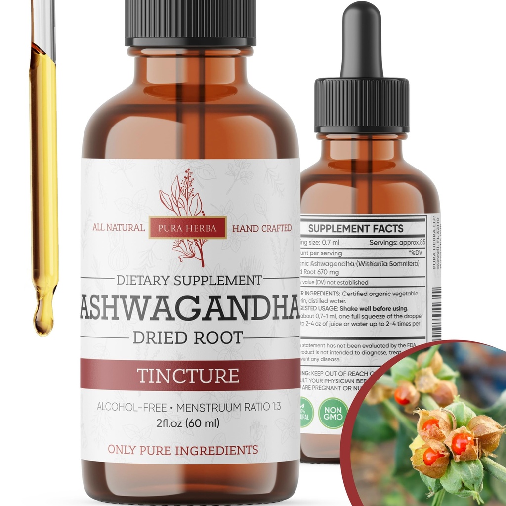 Organic Ashwagandha Liquid Drops, Ashwagandha Root Tincture, Ashwagandha Extract Herb täydentää - 2 Fl Oz