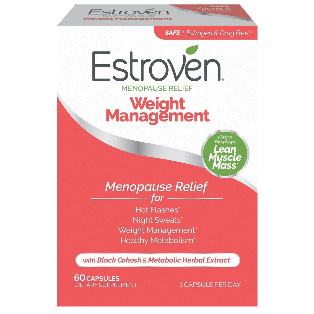 Estroven Weight Management for Menopause Relief - 60 Ct. - Kliinisesti todistettu Ingredients Help Manage Weight, Tarjoa Night Sweats & Hot Flash Relief - Drug-free & Gluten-free