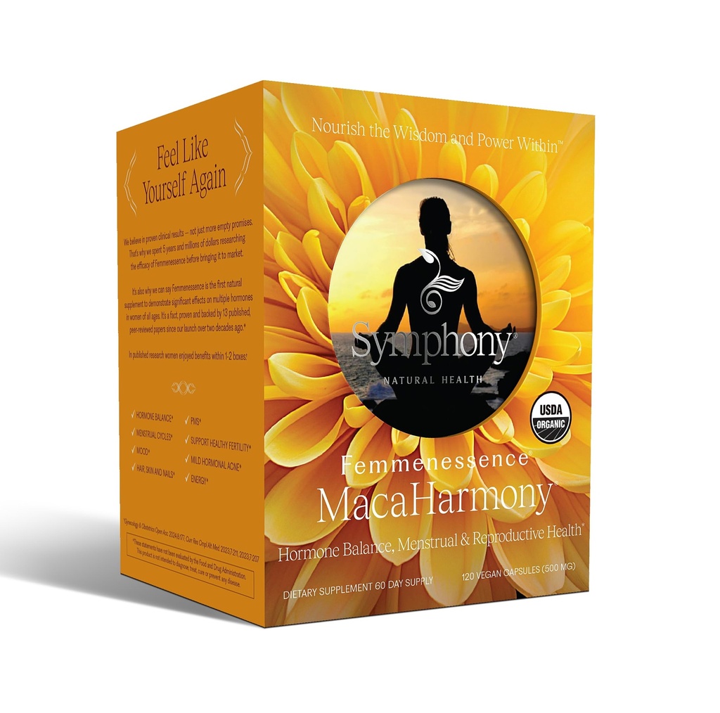 Femmeness MacaHarmony - Scientifically Proven to Support Hormone Balance for Women, Regular Menstrual Cycle, PMS, Acne, Healthy Skin, Fertility, Natural Organic Maca Capsules (120)