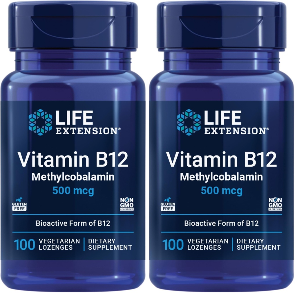 Life Extension Vitamin B12 Methylcobalamin 500mcg - Vitamin B12 Supplement för allmän energi och hjärnhälsa - Sugar Free Vegetarian Lozenges löses i munnen - En gång dagligen - 100 greve