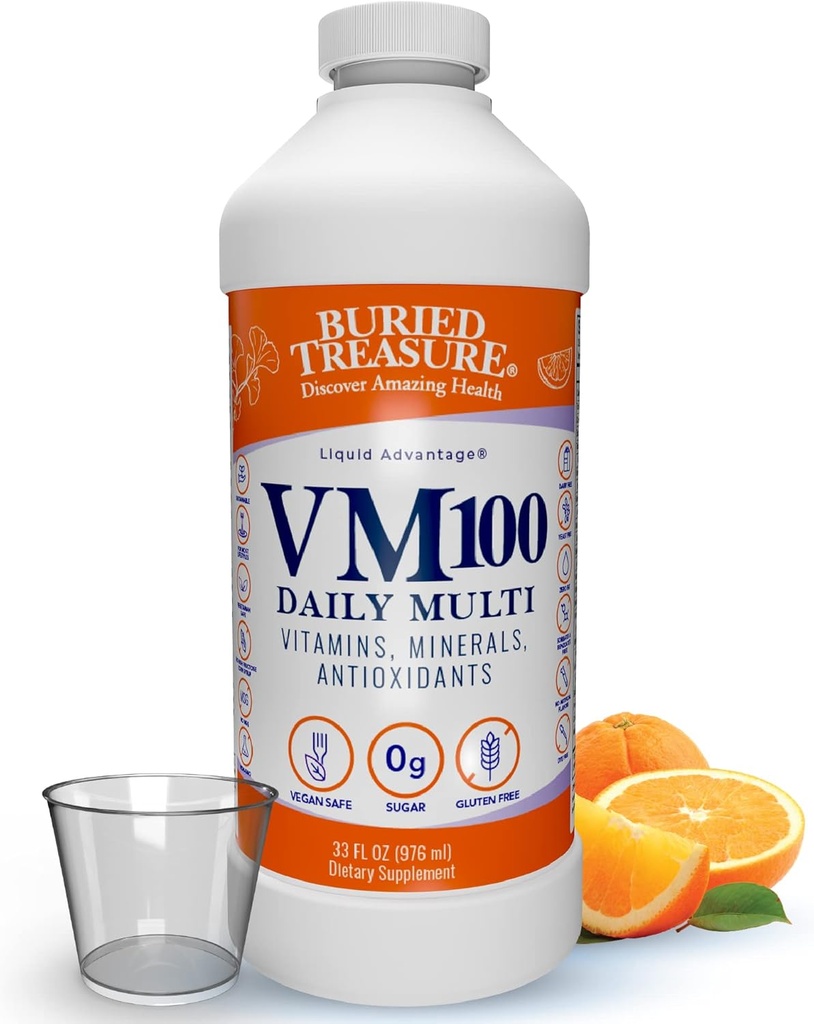Hautautunut Treasure VM100 Päivittäinen Multi - 32 Tarjoilut, Liquid Vitamiinit Minerals täydentää annoskupin