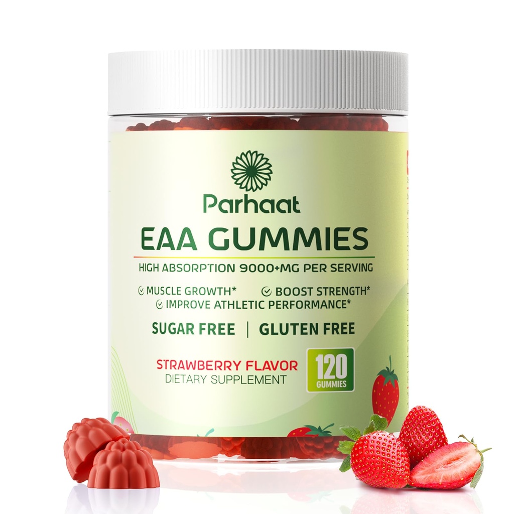 EAA Gummies 120 Gummies (Strawberry), Essential amino acids - Kaikki 9 Essential Aminos (EAA) ja kaikki haarautunut-Chain Aminos (BCAA), ei-GMO, Gluteeniton, kasvissyöjä Ystävällinen