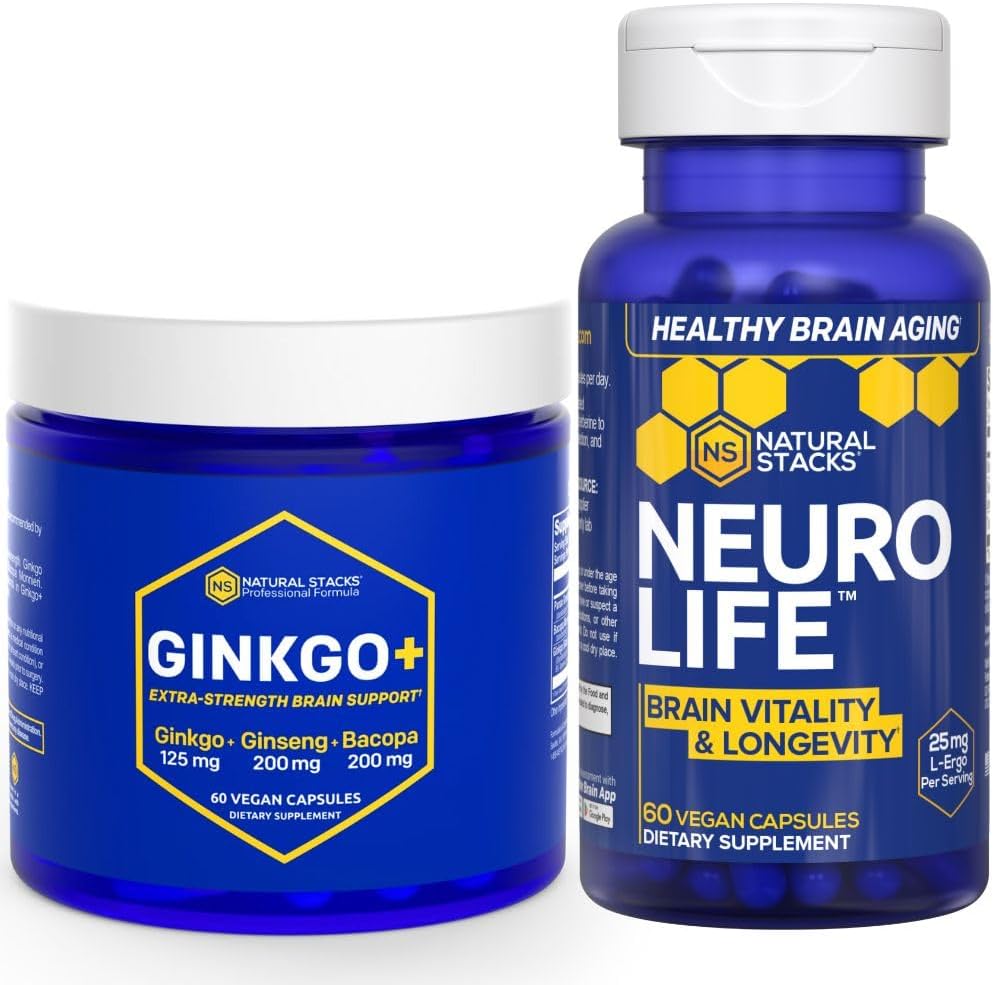 Luonnollinen STACKS Ginkgo Biloba + NeuroLife lisäosa Bundle - Tukee mielen suorituskyky & aivojen pituus* - 120 Kapselit yhteensä