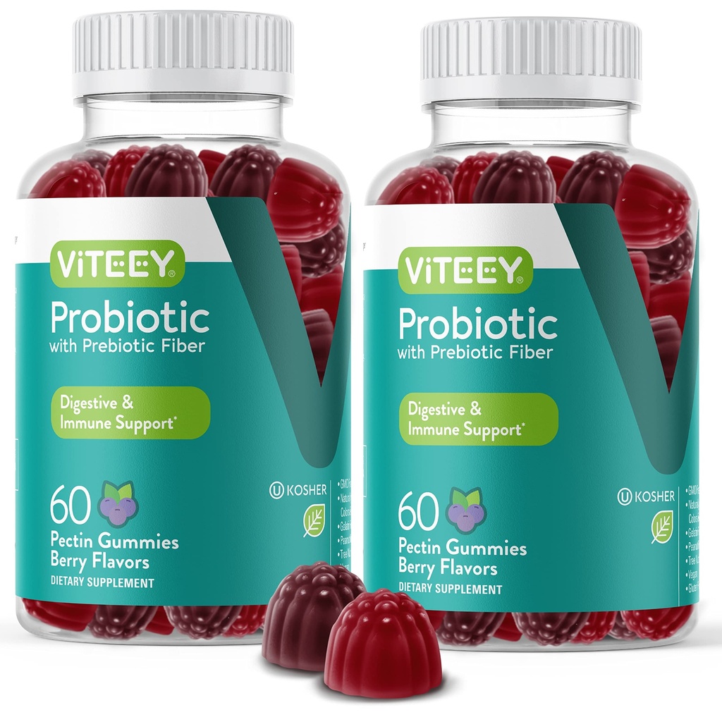 VITEEY Probiotic Gummies med prebiotika - Gut Health Supplements for Digestive Health - 2 miljarder CFUs - Vegan, Glutenfri - 120 greve