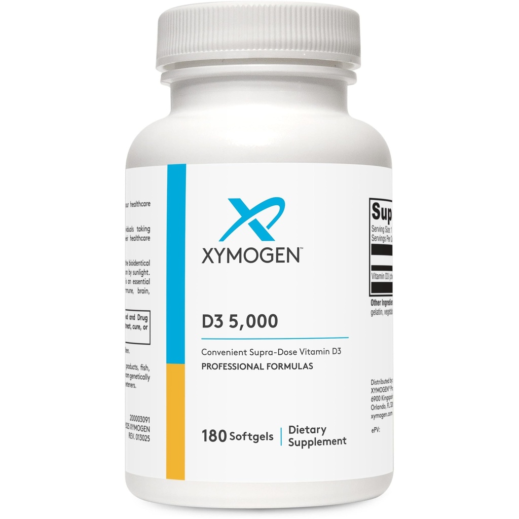 XYMOGEN D3 5000 - Bio käytettävissä oleva D3-vitamiini 5000 IU (125 mikrog) - Korkea teho D-vitamiini täydentää tukea Immuuniterveyden, luun + sydämen terveys (180 Softgels)