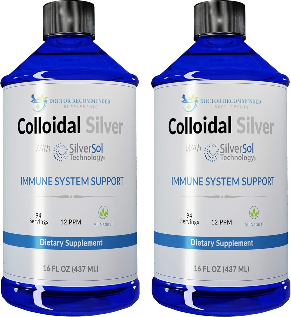 Kolloidinen Silver Liquid - 12 PPM Premium Silver Solution, 60 MCG Per Serving, Kaikki luonnolliset, Vegan Immunomy System Support, Ionic Silver Water Daily Mineral Supplement (2-16 Fl oz pullot)