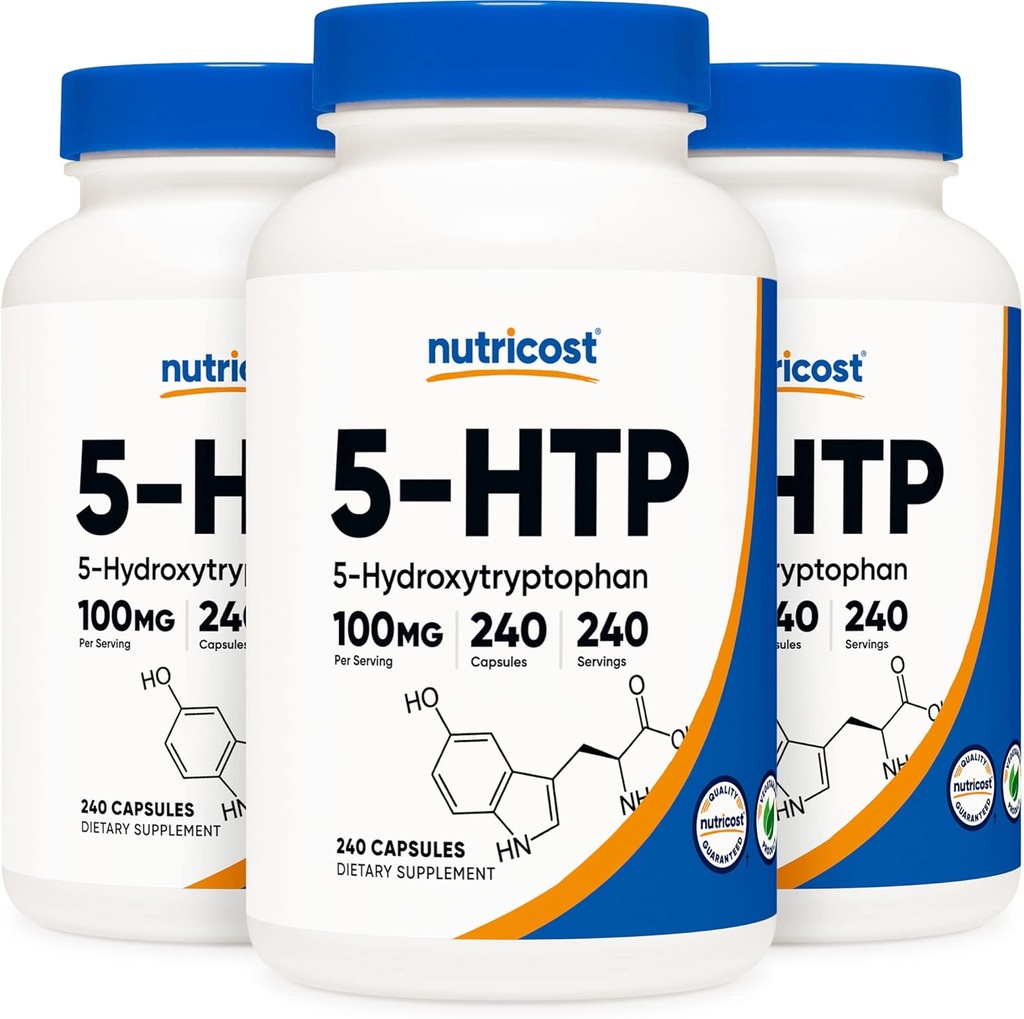 Nutricost 5-HTP 100mg, 240 vegetariska kapslar (5-Hydroxytryptophan) - Icke-GMO & Gluten Fri (3 flaskor)