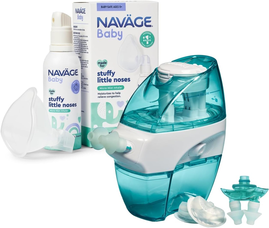 Navage Multi-User Family Kit med 30 SaltPods och Baby Mist Bundle - Saline Nasal Irrigation för vuxna och kontinuerlig Saline Mist för spädbarnsöverbelastning Relief