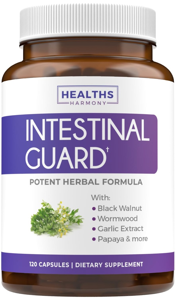 Intestinal Guard (Non-GMO) Upprätthålla Intestinal Health - Potent Natural Formel med Wormwood, Black Walnut, Goldenseal, Pau D'Arco, Clove, Garlic, More - Allt i ett tillägg -120 kapslar (inga piller)