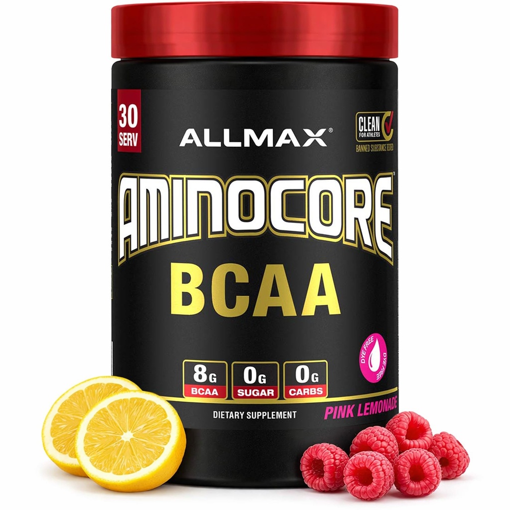 ALLMAX Nutrition AMINOCORE BCAA ... 8G BCAAS... 100% Pure Branch ChainedAmino Acids.. Gluteeniton - vaaleanpunainen sitruuna - 315 gram
