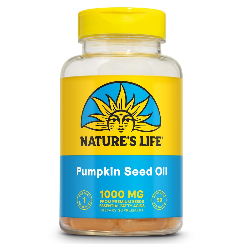 Nature's Life Kurpitsa Seed Oil Supplement - lähde Omega 3 6 Essential rasvahapot ja antioksidantit - Kylmä Painittu Luomu Kurpitsan siemenet - Vegan, 60 päivän takuu, 90 Tarjoilut, 90 Softgels