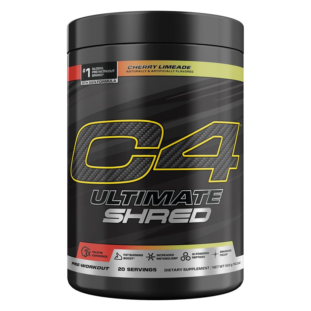 Cellucor C4 Ultimate Shred Pre Treenout Powder, Metabolia täydentää Cayenne Extract + 300 mg kofeiini+TeaCrine+Dynamiini - Cherry Limeade, 20 tarjoilua