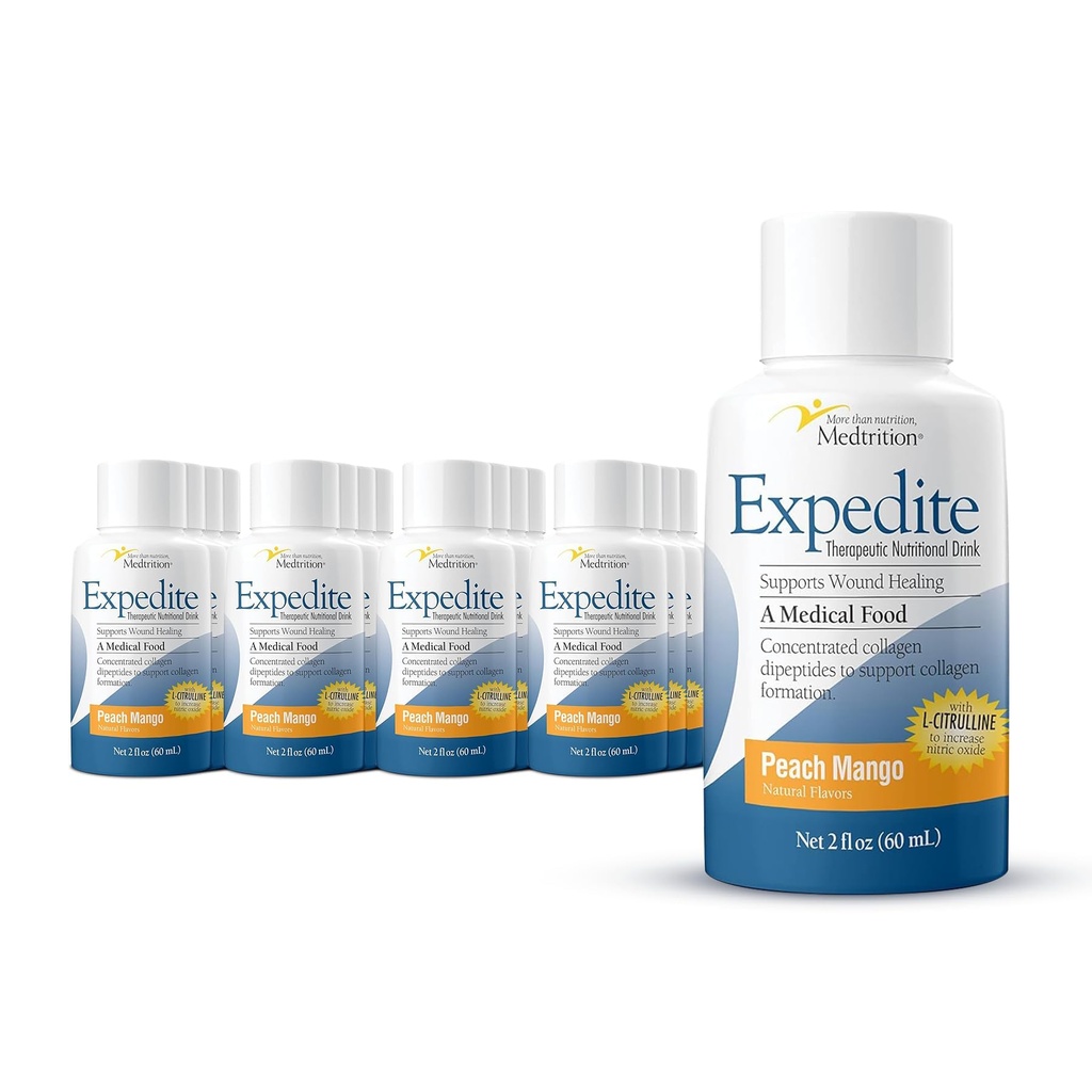 Medtrition Expedite Liquid Collagen, Peach Mango, 2 Fl Oz, pakkaus 24 - Ravitsemus tuki General, Ortopedic & kosmetiikkakirurgia Recovery