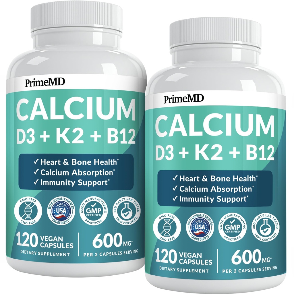 4-i-1 Kalciumtillskott för kvinnor och män - Kalcium med vitamin D3 K2 5000 IE Supplement, 601 mg per portion för hjärta, ben och kroppsförsvar - Glutenfri, Vegan-Friendly (240 ct)