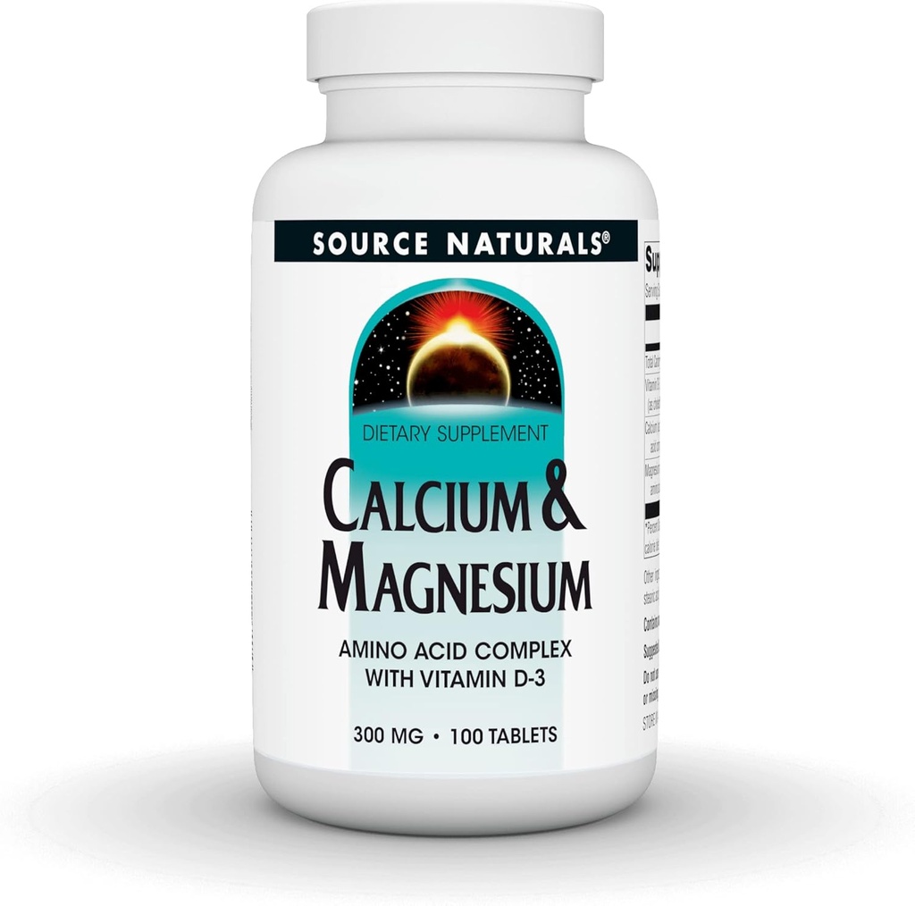 Källa Naturals Calcium & Magnesium, Amino Acid Chelate med vitamin D-3, 300 MG - 100 tabletter