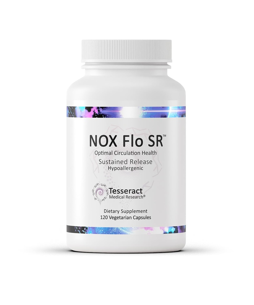 Tesseract NOX Flo SR Typpioksidi Booster, Verisuonisto Health Supplement, 120 kapselia, hitaasti vapautuva L Sitruliini, Coenzyme Q10 & R Lipoiinihappo, verenkierron ja verenpaineen tuki, hypoallerginen