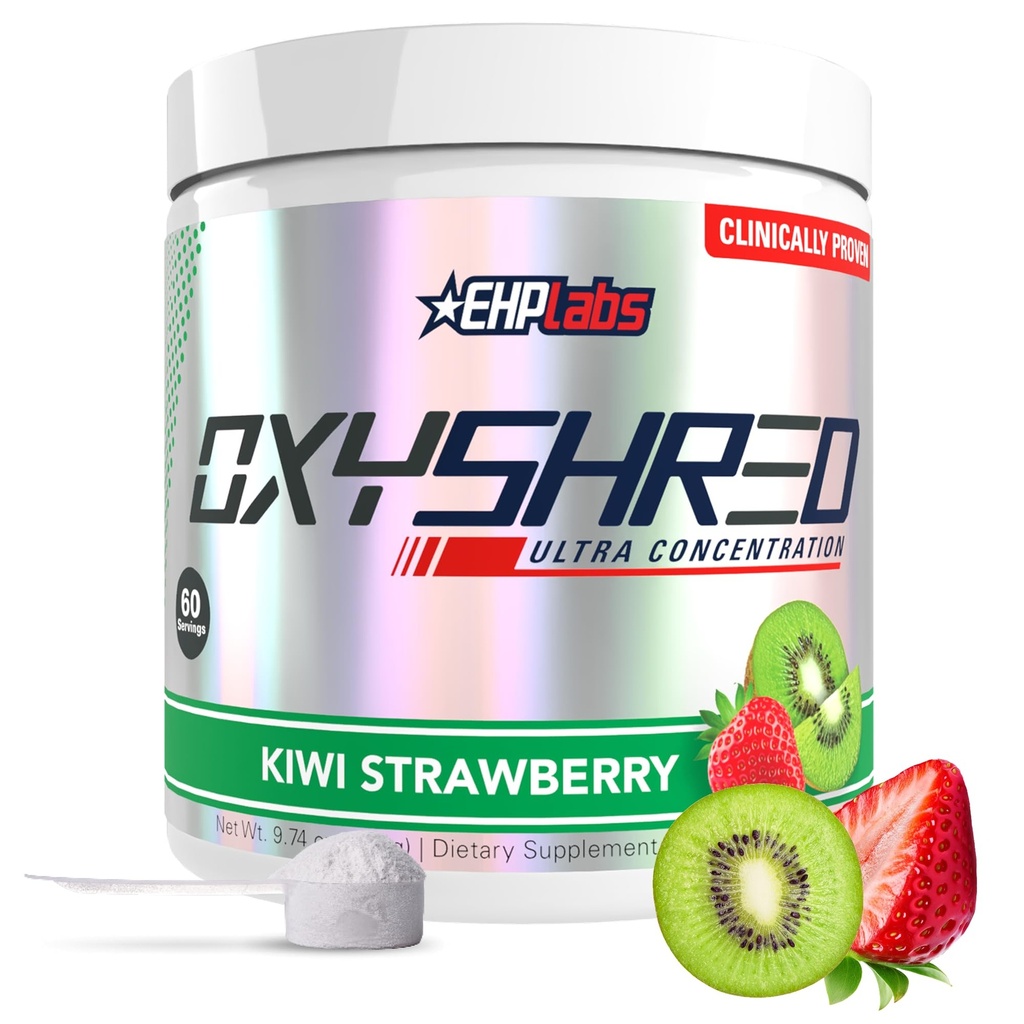 EHP Labs OxyShred Pre Workout Powder - Preworkout Powder med L Glutamine & Acetyl L Carnitine, Energy Boost Drink - Kiwi Strawberry, 60 portioner
