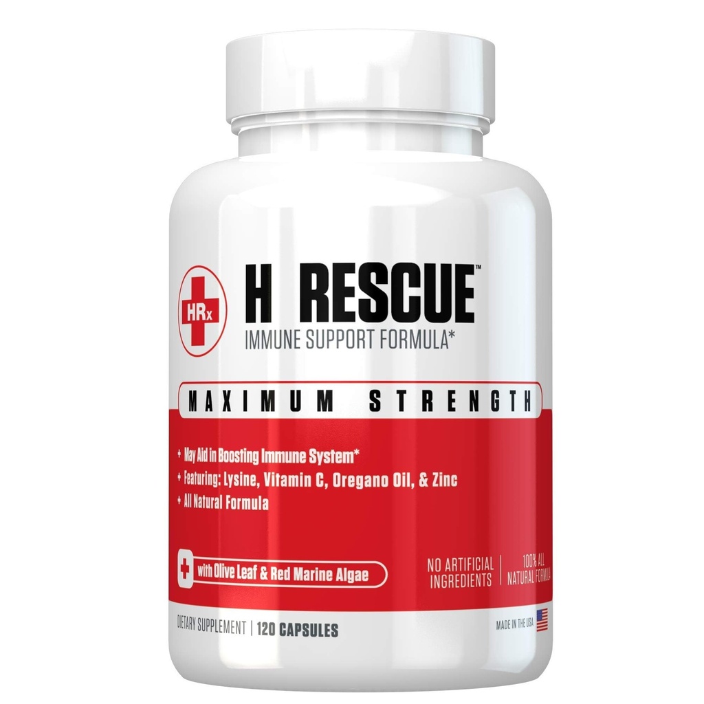 Re+Gen Nutrition H Rescue Immune Support Supplement for Adults, Capsules with Zinc, Vitamin C, L lysin Amino Acid & Oregano Oil for Immunity Health in Men & Women, 120 Capsules
