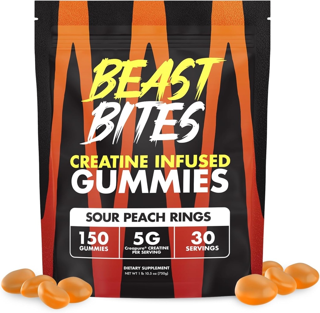 BEAST BITES - Kreatininfuserade Gummies - 5g Creapure Creatine Monohydrate Per Serving - NSF Certified for Sport - 30 portioner