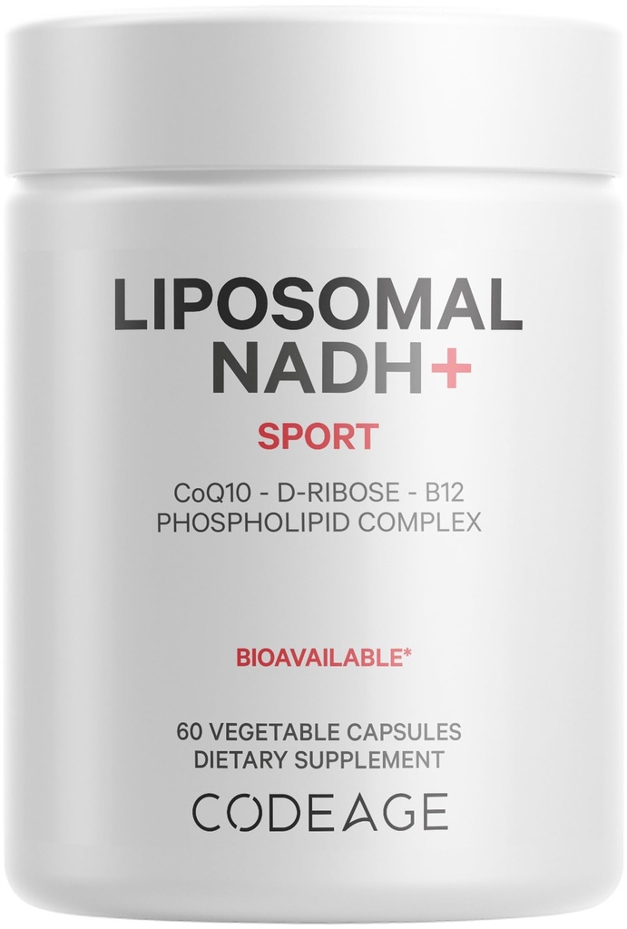 Codeage Liposomal NADH+ Tillägg - NADH, vitamin B12, D-Ribose som Bioenergy Ribose, CoQ10-2-Month Supply - Liposomal Delivery - β-Nicotinamide Adenine Dinucleotide Pills - Icke-GMO - 60 kapslar