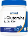 Nutricost L-glutamiinijauhe (500 grammaa) (sininen vadelma)