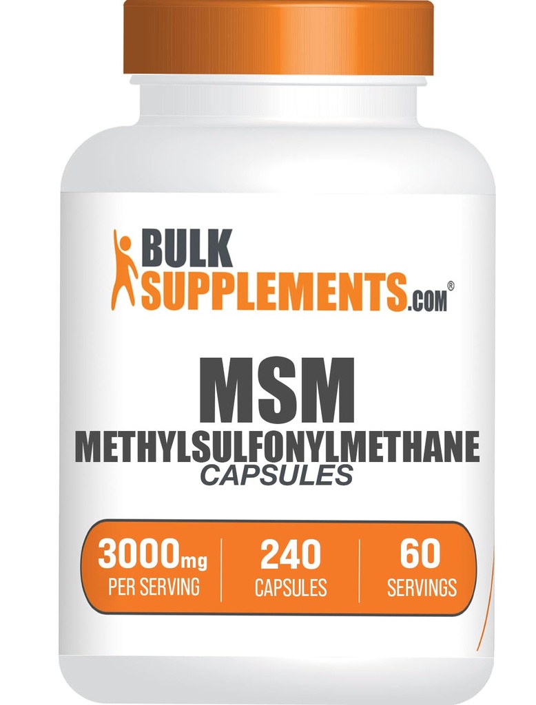 BulkSupplements.com MSM Capsules - Methylsulfonylmetan, MSM 3000mg - Gemensamma kosttillskott, Gluten Free, 4 kapslar per portion, 240 greve (Pack av 1)