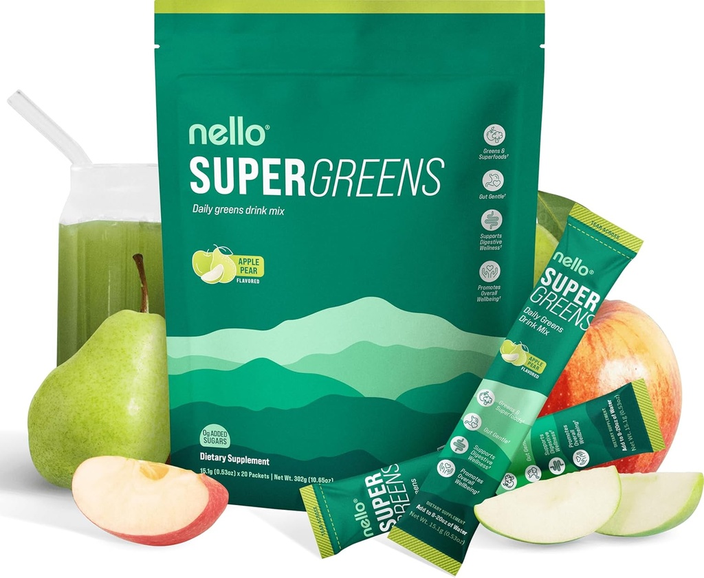 Nello Supergreens Superfood Drink Mix with klorella, Moringa, Pinaatti, Parsakaali, Dgestive Enzymes, ja Probiootit ...