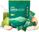 Nello Supergreens Superfood Drink Mix med Chlorella, Moringa, Spinach, Broccoli, Digestive Enzymes och Probiotics - Apple Pear Flavor, 20 portioner, Travel Pack