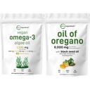 Micro Ingredients Oil of Oregano Softgels 300 Count & Vegan Omega 3 Algae Oil Supplement Bundle 2 Pack Carvacrol & Thymokinone
