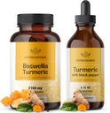 HERBAMAMA Boswellia ja Turmeric Kit - Boswellia Turmeric & Liquid Turmeric Black Pepper Tincture 2 fl oz - Vegaani, ei GMO, sokeri & alkoholiton - 2 pakkaus
