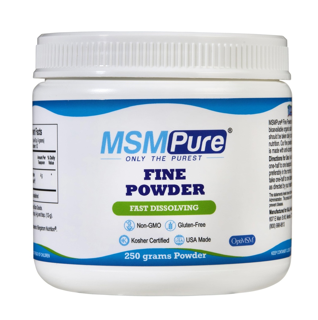 KALA HEALTH MSMPure Fast Dissolving Fine MSM Powder Crystals - USA-Made MSM för Joint Health, Skin Appearance och Hair & Nail Support - 8,8 oz, Organic Sulfur