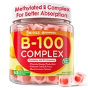 Super Vitamin B Complex Gummies - Alla B Vitaminer Inklusive Methyl B12, B1, B2, B3, B5, B6, Biotin, Methylfolate med vitamin C, Choline, Inositol, PABA för energi, Brain & Immune Support, Sugar Free