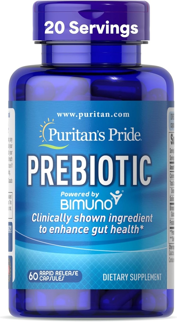 Puritaanin Pride Prebiootit miehille ja naisille Powered by Bimuno, ravintolisä pitkälle Gut Health, auttaa Alleviate Bloating, 60 Nopea julkaisu kapselit