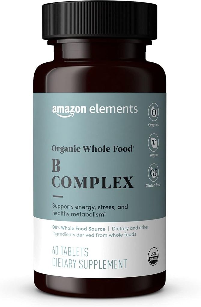 Elementit Organic Whole Food B Complex, 98% Whole Food Source, Ruokavalio ja muut ainesosat peräisin kokonaisista elintarvikkeista, 60 tablettia