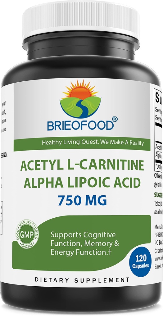 Brieofood Acetyl L-Carnitine Alpha Lipoic Acid (ALA ALC) 750 mg 120 kapslar