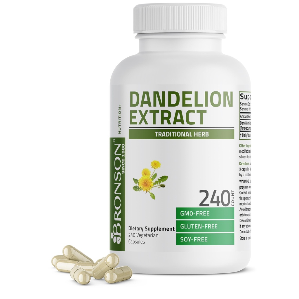 Bronson Voikukka Root High Potency Supplement, tukee yleistä hyvää terveyttä ja hyvinvointia, perinteinen diureettinen yrtti - ei-GMO, 240 kasvissyöjä kapselia