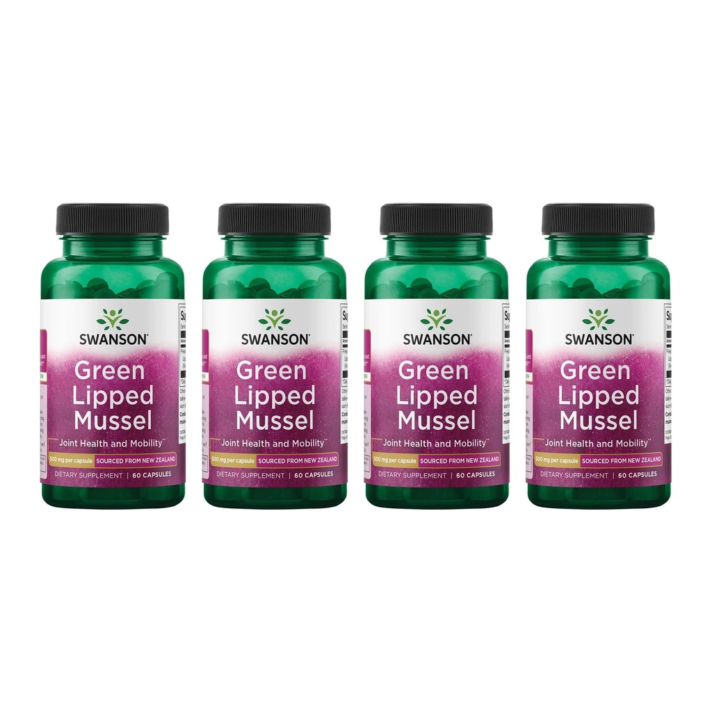 Swanson Green Lipped Mussel (Freeze-Dried) - Uusi-Seelanti Yhteinen terveys ja liikkuvuus täydentää - Luonnollinen Formula Saattaa Tuki Sydämen terveys & Ruoansulatuskyky - (60 kapselia, 500 mg Each) (4 pakkaus)